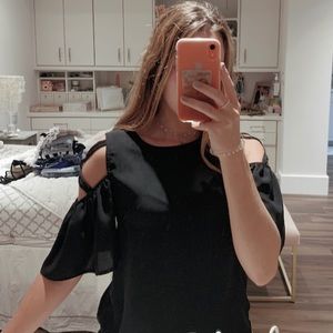 black blouse with shoulder detail